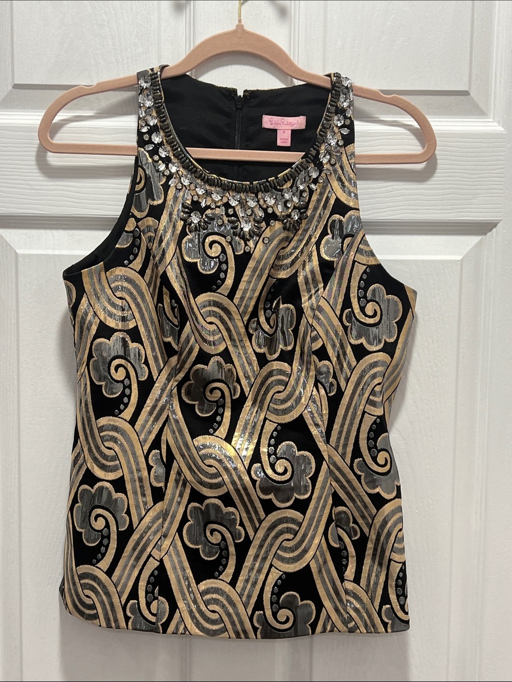 Lilly Pulitzer Black Gold Embellished Sleeveless Top